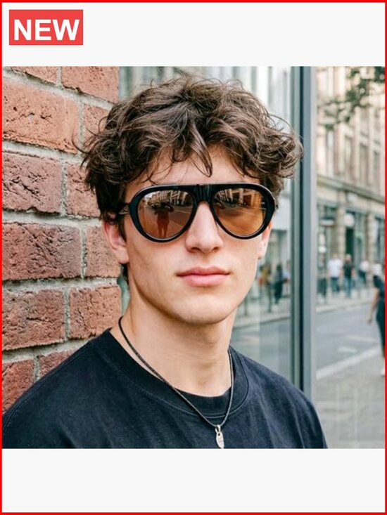 Retro Oversized Aviator Sunglasses Oval Frame 70s Vintage UV Protection main image 6